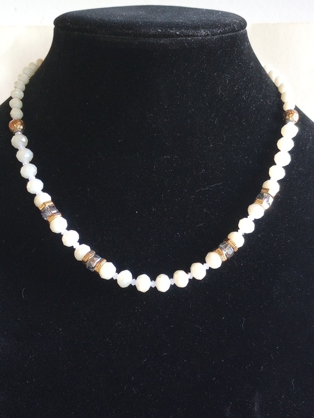 White Beaded Necklace with Gold Accent Beads